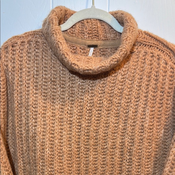Free People Tan Cowl Neck Sweater with Chunky Knit and Oversized Fit - Picture 2 of 15